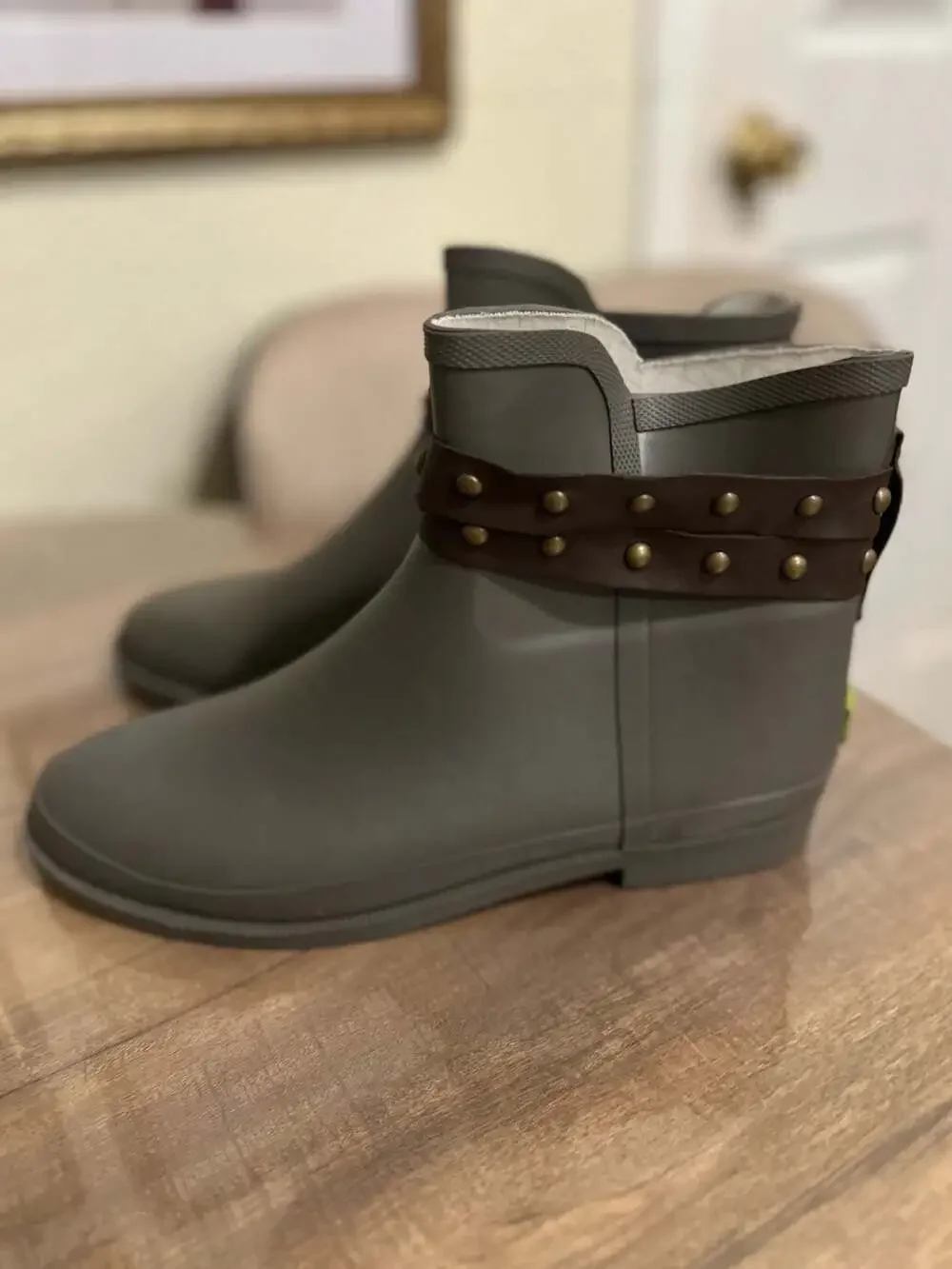 Western Chief Lodge Ankle Rubber Rain Boots with Studded Strap Detail
